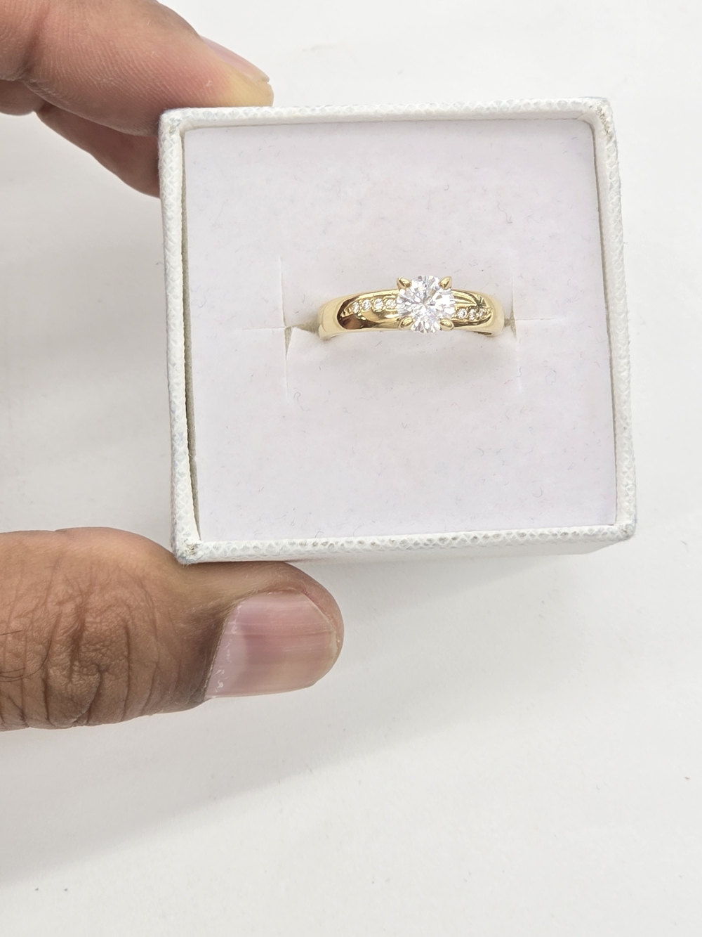 10k Real Gold Solitaire Engagement Ring with Accent Stones
